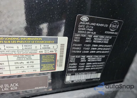 2016 Land Rover Range Rover Sport Svr z USA, uszkodzony, nr VIN SALWZ2EF7GA573581